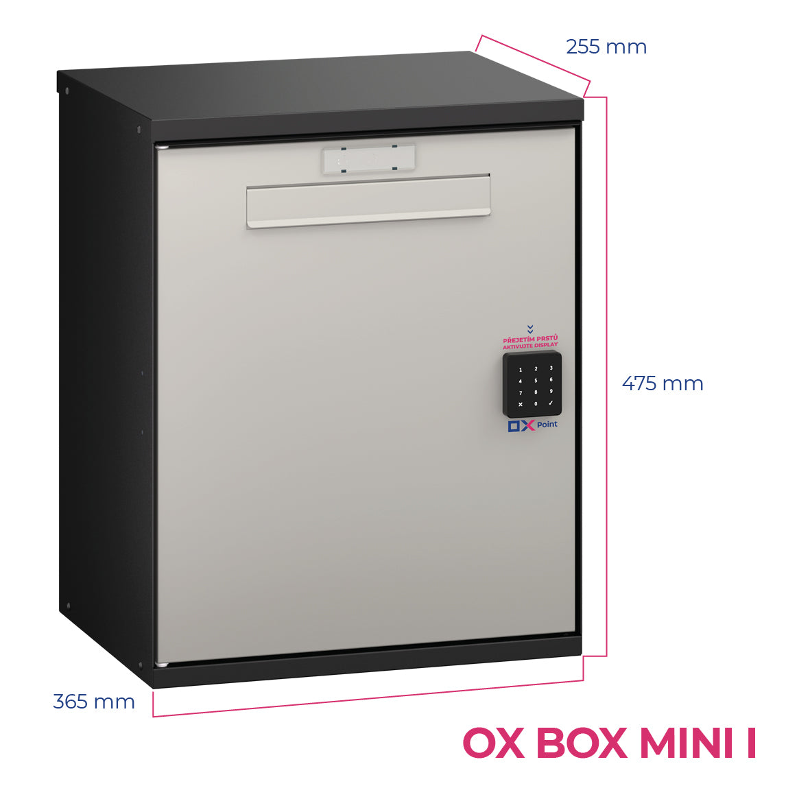 OX BOX MINI I – kovový chytrý box na balíky, rozměry 255×475×365 mm
