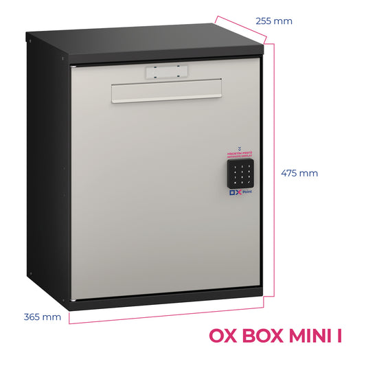 OX BOX MINI I – kovový chytrý box na balíky, rozměry 255×475×365 mm